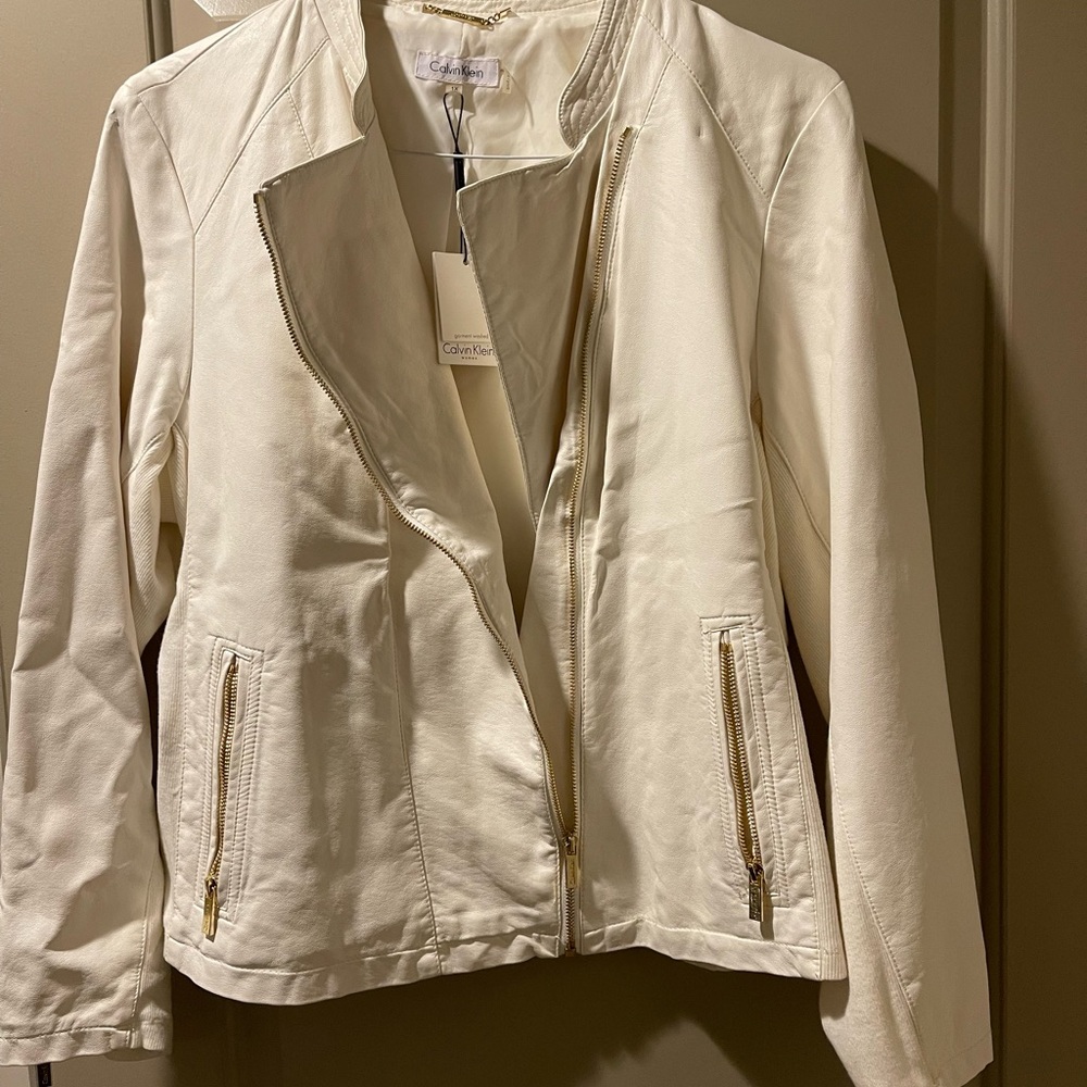 Calvin Klein Women's Off-White Leather Jacket